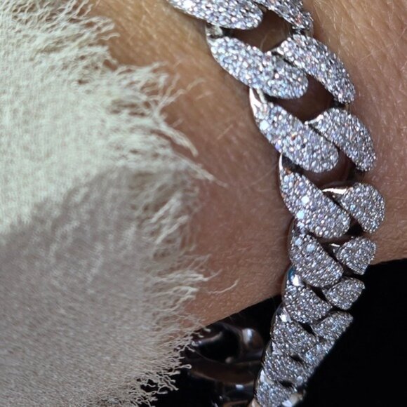 925 Sterling Silver Unisex Cuban Link Bracelet 7" with Real Moissanite Gem - Picture 11 of 12